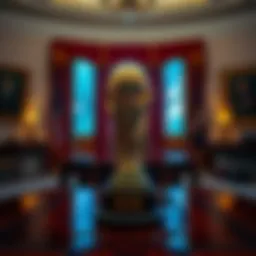 The FIFA World Cup trophy displayed in the Oval Office during the Crypto Summit event