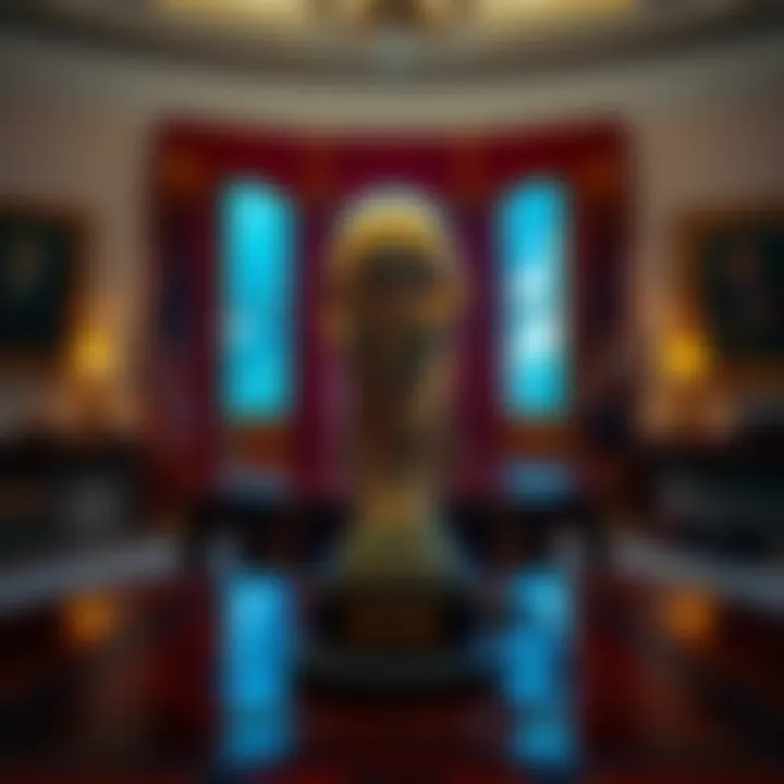 The FIFA World Cup trophy displayed in the Oval Office during the Crypto Summit event