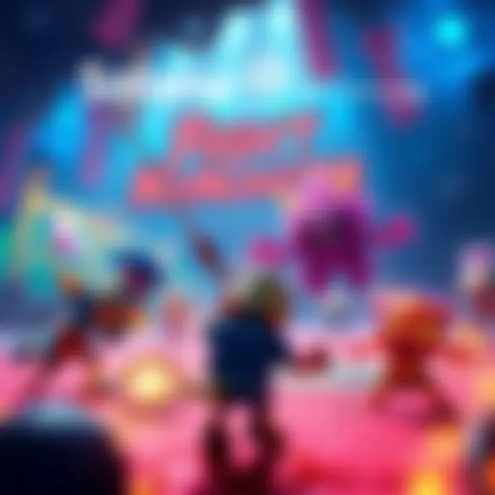 A colorful scene from the FightMyMonster game featuring characters battling with NFTs in a dynamic arena.