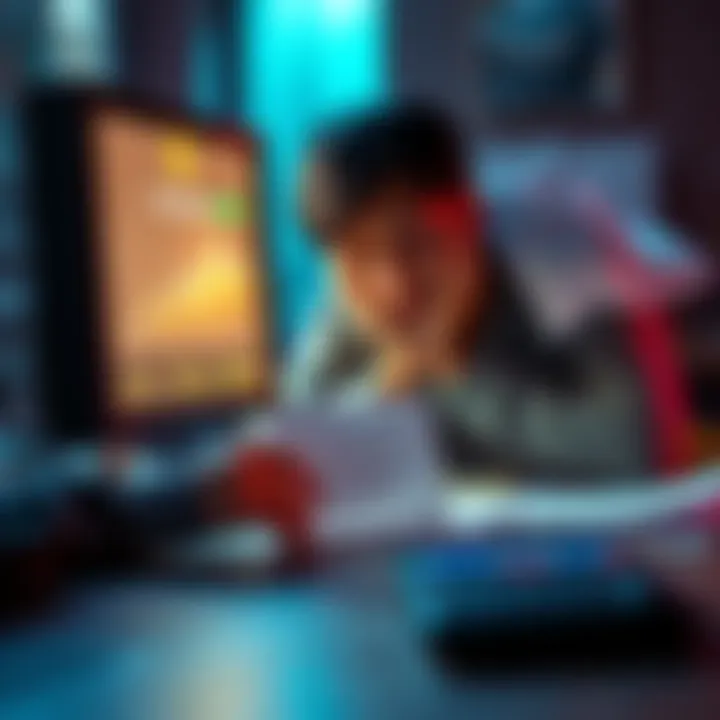 A distressed person looking at a computer screen showing high staking fees. Papers and a calculator are on the desk, highlighting concerns about rewards.