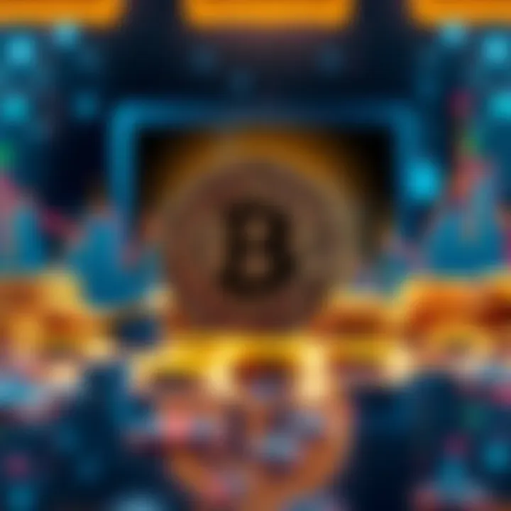 Illustration showing the Filecoin logo with coins and digital graphics to represent cryptocurrency investment