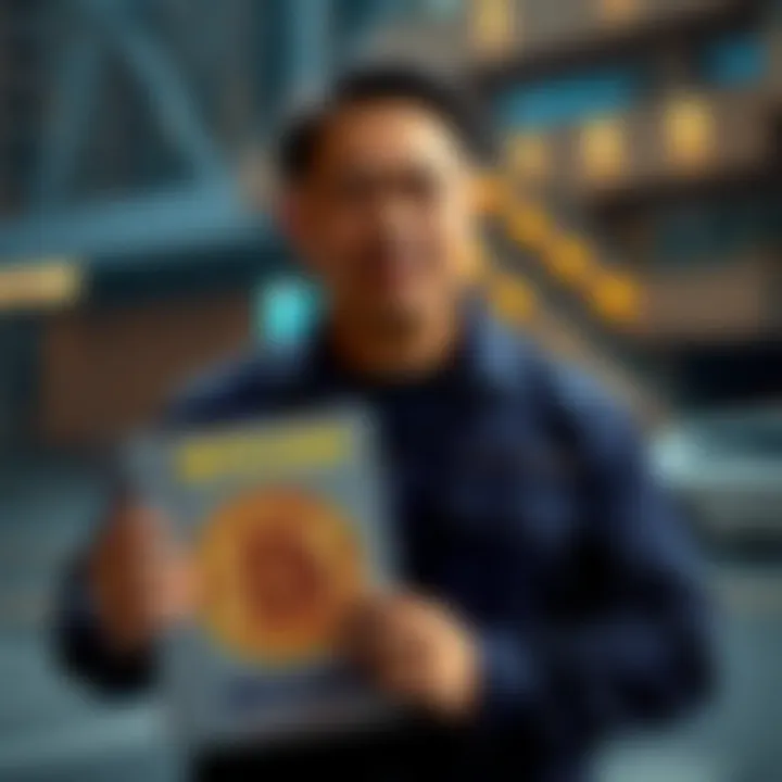 A Filipino author holds his educational book about Bitcoin, showcasing his five-year journey in cryptocurrency learning.