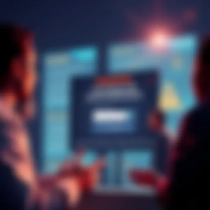 People discussing concerns about Finadvance and Finxcell with a login screen showing warning messages about potential scams