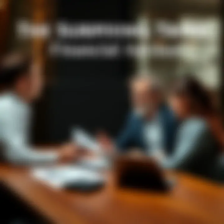 A financial advisor explaining investment options to a couple at a table with documents and a laptop