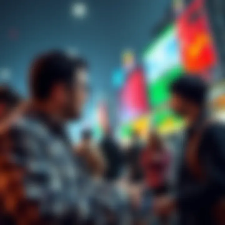 People discussing market predictions during a rally