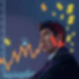 A worried person looking at a stock market graph with downward trends and dollar signs around them, symbolizing investment risks and potential losses.