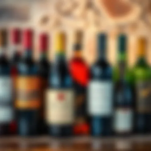 A collection of vintage wine bottles from different regions, showcasing their rich colors and labels