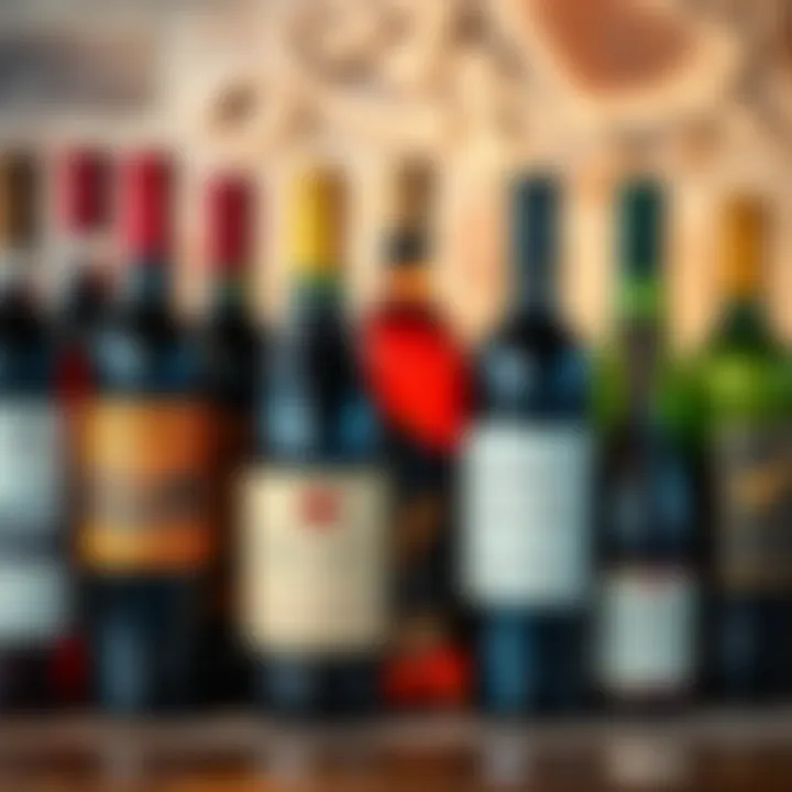 A collection of vintage wine bottles from different regions, showcasing their rich colors and labels