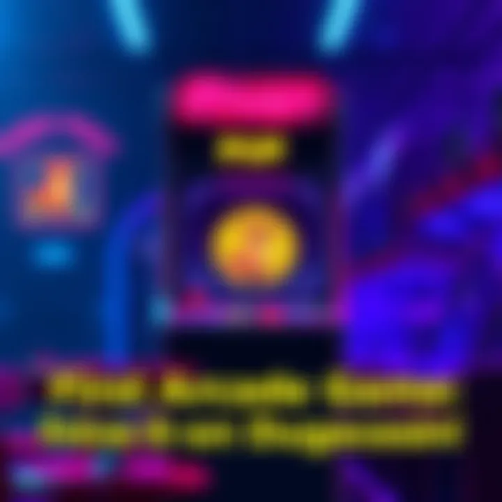 A colorful arcade machine featuring the PUP game logo and Dogecoin symbol, inviting players to enjoy retro-style gaming