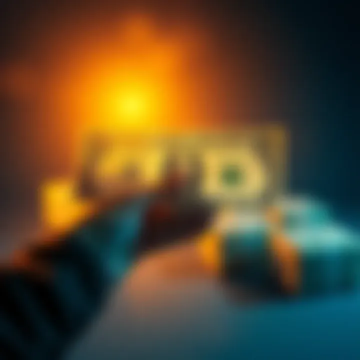 A hand holding a dollar bill with a few parcels in the background, symbolizing the journey of making the first earnings.