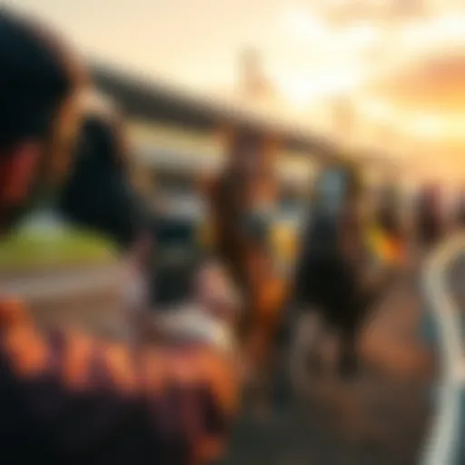 A photographer capturing the action of a thrilling horse race with horses speeding past the racetrack.