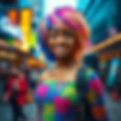 A person confidently wearing a colorful dress and a stylish wig, smiling and posing in public.