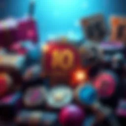 Colorful game parcels with badges showcasing rare and epic items from the 10 Cent Club