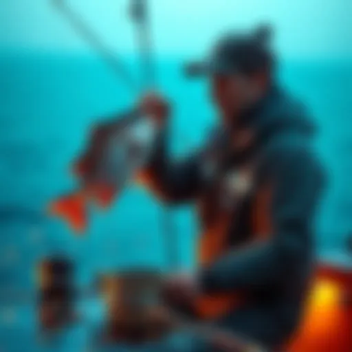 A European fisherman strategizes in a fishing game, focused on I_am_grootina's strong competition.