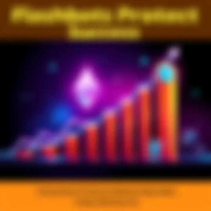 Illustration showing a rising graph symbolizing Flashbots Protect's revenue growth, with digital icons representing Ethereum and transaction protection.