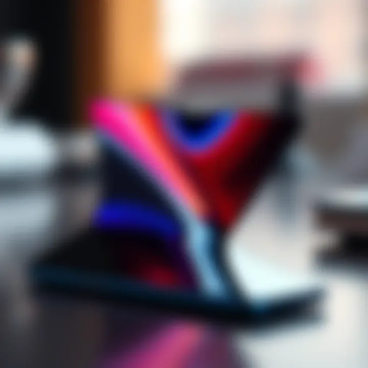 A close-up of a folding smartphone opened to showcase its large display and sleek design.