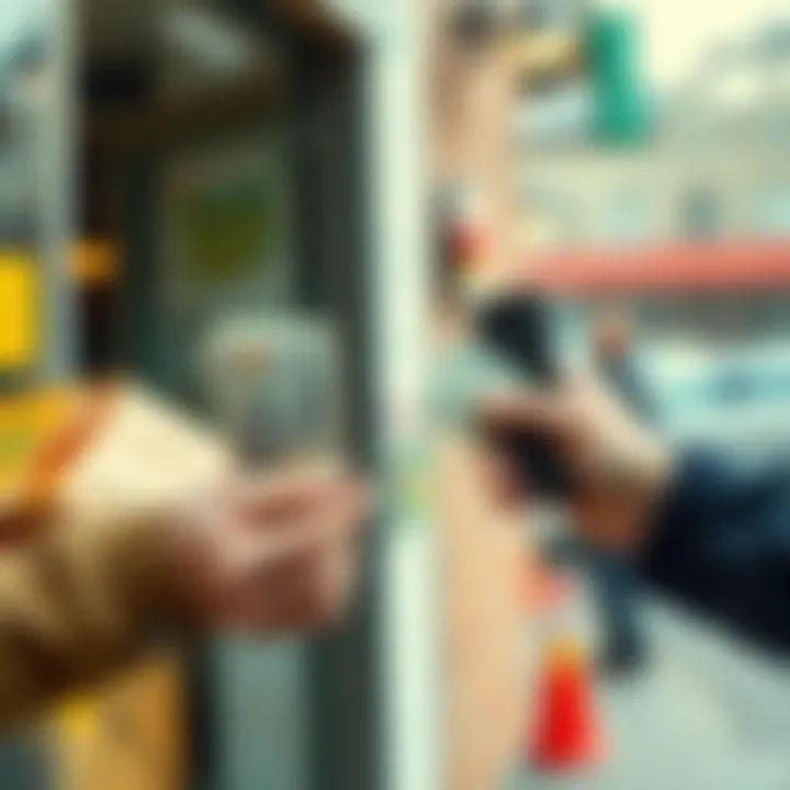 Person receiving food delivery refund and showing extra cash