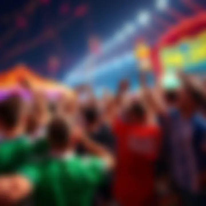 Fans cheering for their favorite football clubs at the carnival, showcasing team colors and excitement