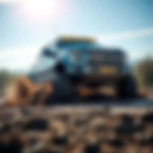 Ford Off-Road Adventure A towering Ford rig with large tires splashes through mud during an off-road event, showcasing its power and height in a thrilling scene.