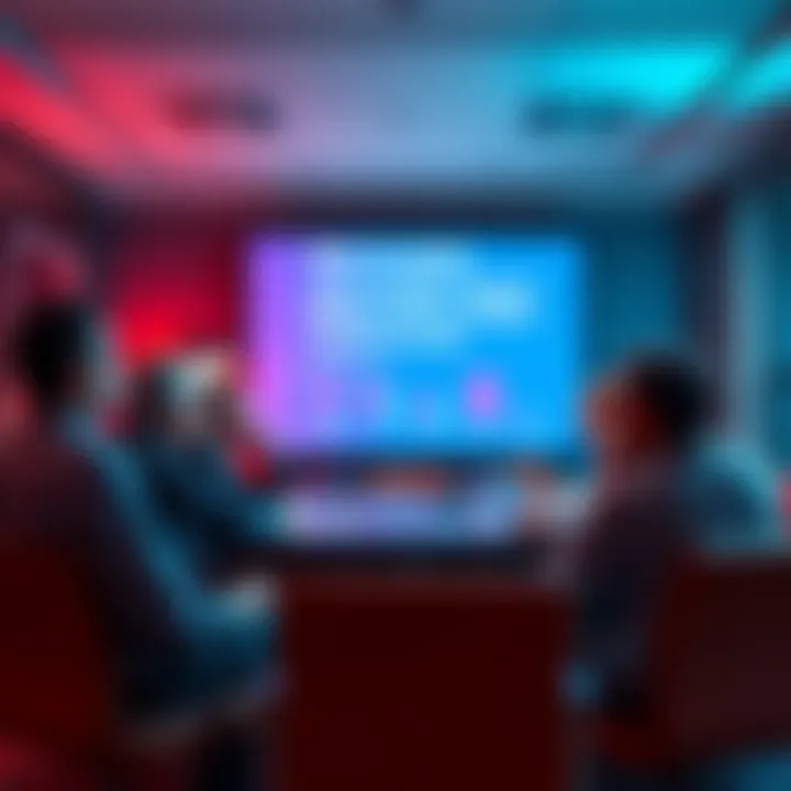 A group of founders in a meeting room, reviewing a presentation on Web3 funding and MVP requirements