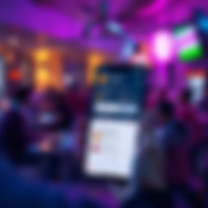 A person using the Foxhole app on a smartphone, showcasing hashtags and Bitcoin tipping features in a vibrant digital community setting.