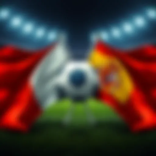 French and Spanish flags crossed with a soccer ball in the center, representing the semi-final match