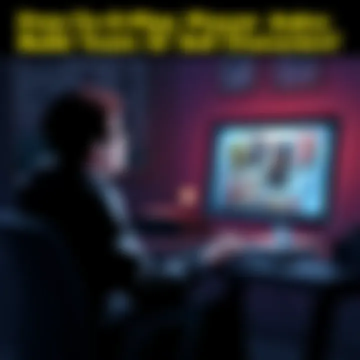 A player sitting at a desk looking at a computer screen with game characters on it, pondering whether to sell or build a team.