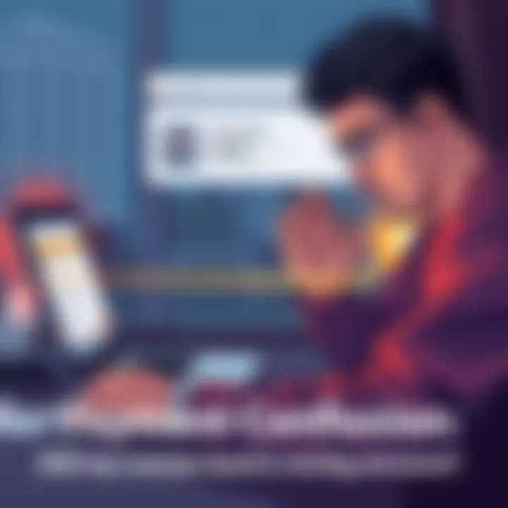 A concerned freelance illustrator reviewing their bank account on a laptop, worried about a missing payment from a client