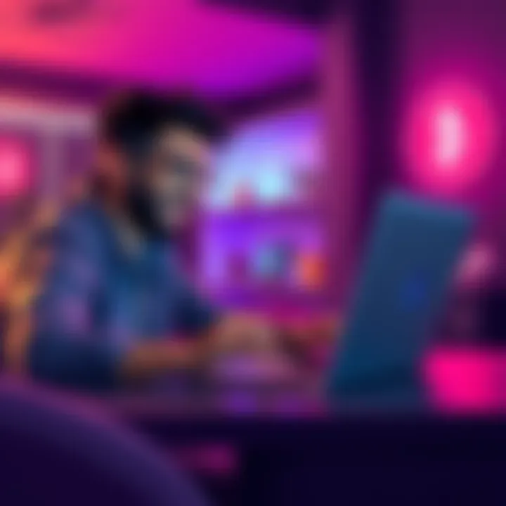 A freelancer happily receiving a payment notification on their laptop with a digital currency symbol on the screen