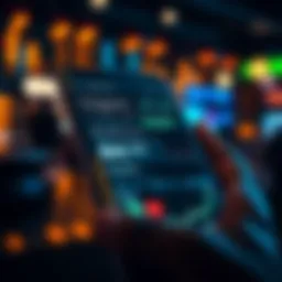 A close-up view of a smartphone displaying the Freeport Markets app with investment charts and betting options visible.