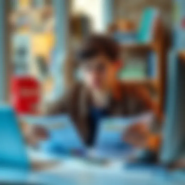 A young French student sits at a desk with two bank statements, looking thoughtful while comparing Boursobank and Revolut for banking needs.