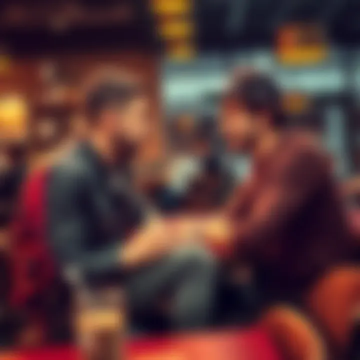 Two friends talking about investing in Bitcoin at a coffee shop