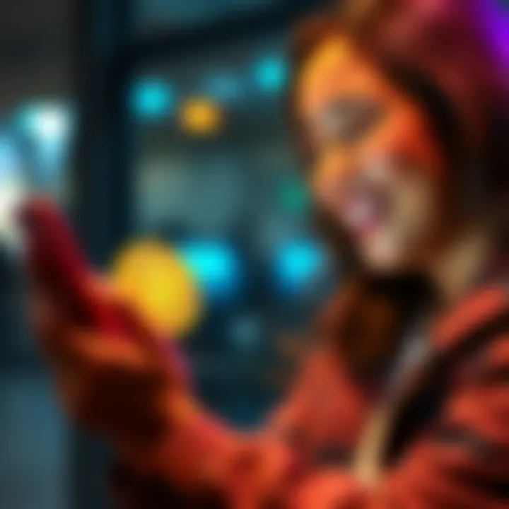 A person smiling while sending Bitcoin on their phone, symbolizing support for a friend in need.