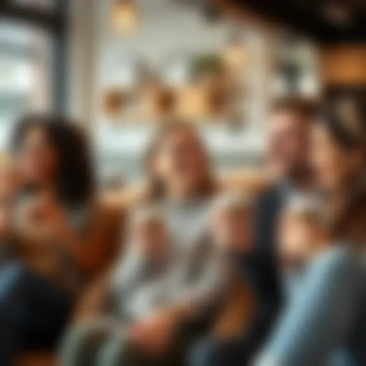 A group of friends sitting together, sipping coffee and laughing, with a backdrop of a cozy cafe, reflecting a light-hearted, humorous vibe about mental wellness.
