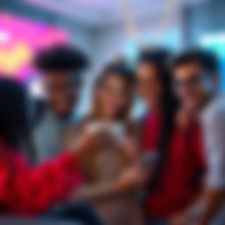 A diverse group of friends sharing laughs while looking at funny memes on a phone.