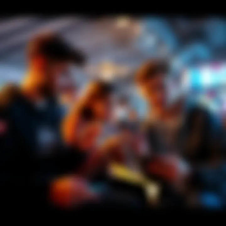 A group of friends exchanging cryptocurrency using their mobile devices, illustrating easy transactions.