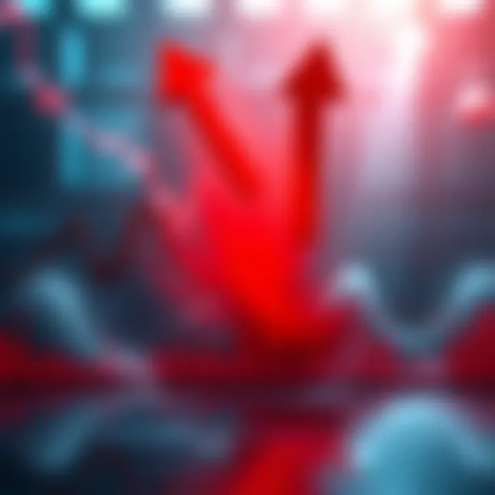 A distorted graph displaying alarming downward trends with exaggerated red arrows, symbolizing fear in data analysis.