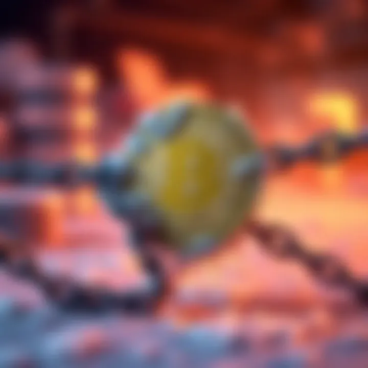 A visual representation of a Bitcoin symbol locked in chains, symbolizing the freezing of accounts due to sanctioned funds.