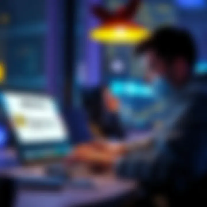 A Binance user looking frustrated while checking their account on a laptop, showing a frozen funds message on the screen.