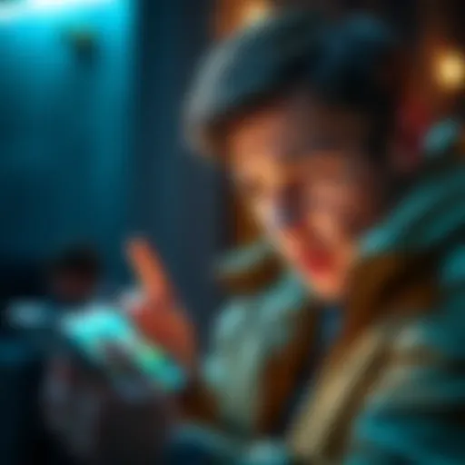A person looking worried while checking their frozen Revolut account on a smartphone, with a bank app interface visible.