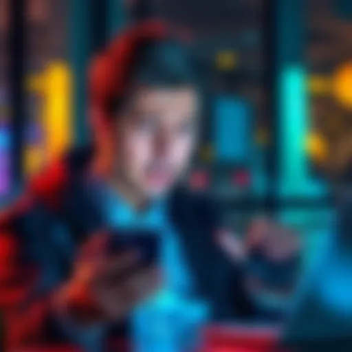 Frustrated customer interacting with chatbot A person showing frustration while using a smartphone to chat with Revolut's automated support regarding a sign-up bonus issue.