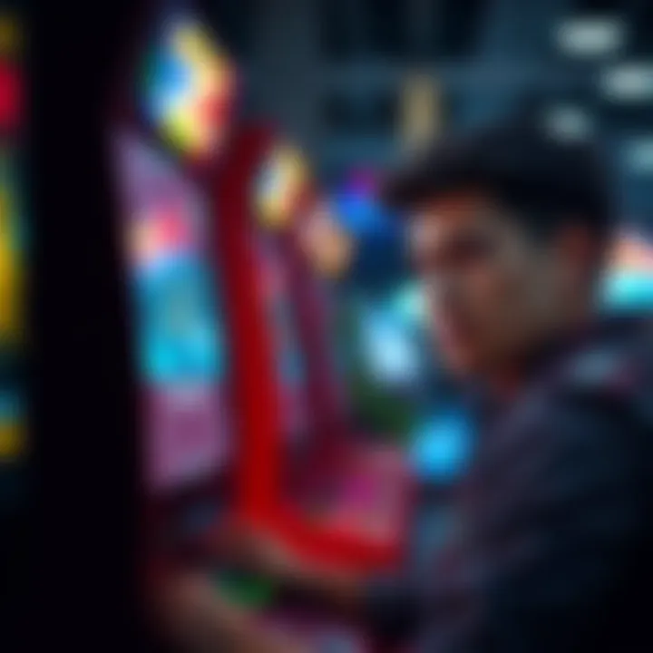 A gamer looks frustrated while playing at an arcade, with a screen showing an error message about a reward not being registered.