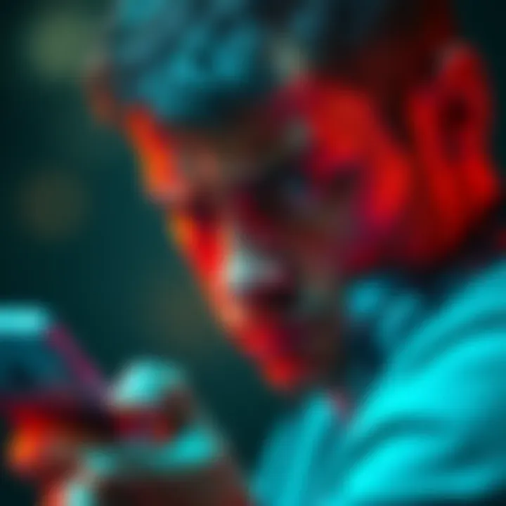 An iPhone user frowning while trying to load an ad on an app, with the app interface visible on the screen