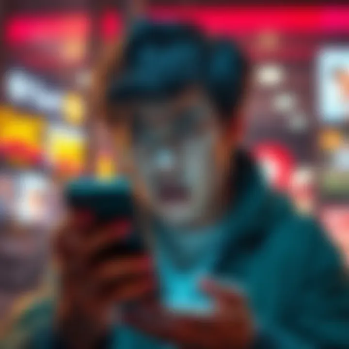 An Android user visibly frustrated while trying to close intrusive app store ads on their device