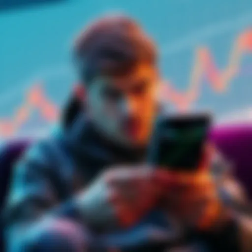 Frustrated Bitcoin Enthusiast A person looking upset while checking Bitcoin prices on a smartphone, with a graph showing a price surge in the background