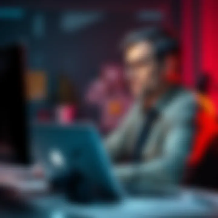 A business owner sitting at a desk with a laptop, looking upset as they view a frozen account notification on the screen