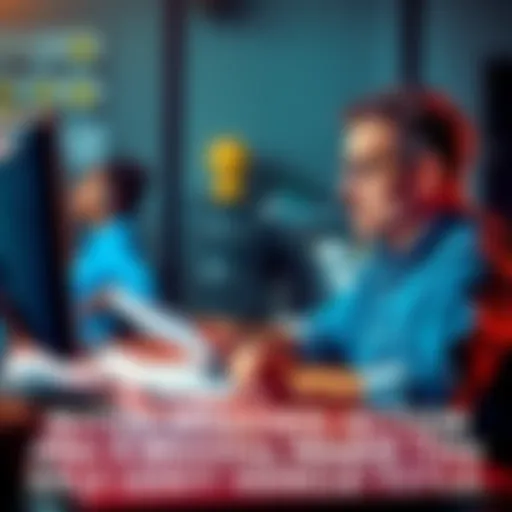 A frustrated buyer sitting at a desk with paperwork and a car key, looking at a computer screen, expressing concern about delayed vehicle title