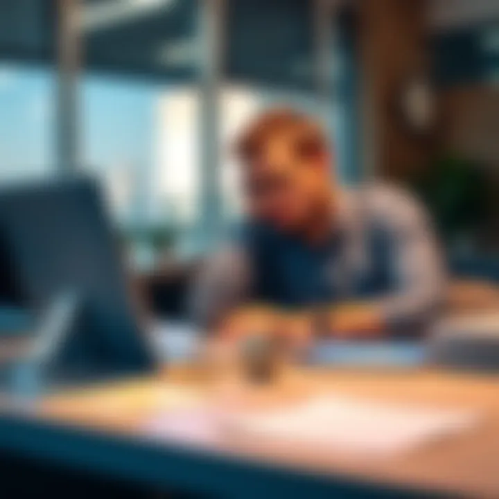 Frustrated Coinbase User A Coinbase user sitting at a desk looking frustrated while checking for referral rewards on a laptop