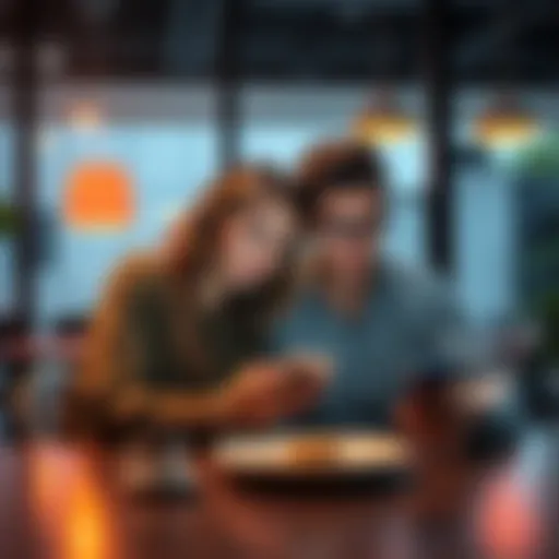 A couple sitting at a table, looking frustrated while checking their mobile device. The atmosphere conveys tension and disappointment as they face issues with their financial assets.