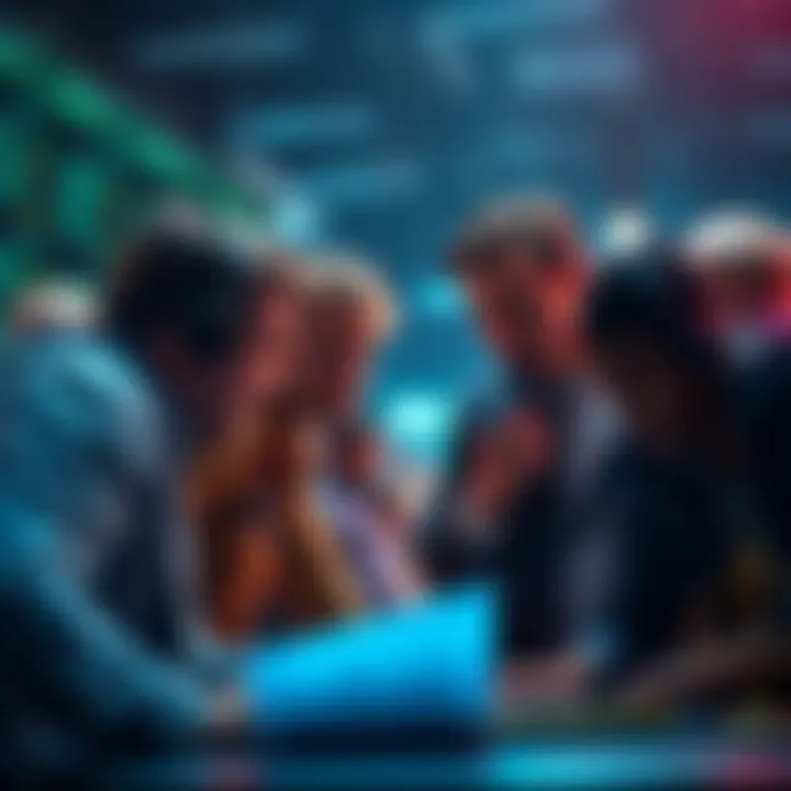 Group of angry crypto traders discussing their losses after following celebrity investment advice